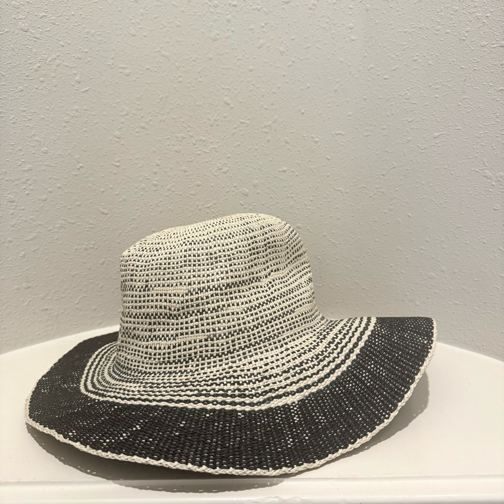 Free People Straw Natural Beige Black Beach Panama Hat NWT